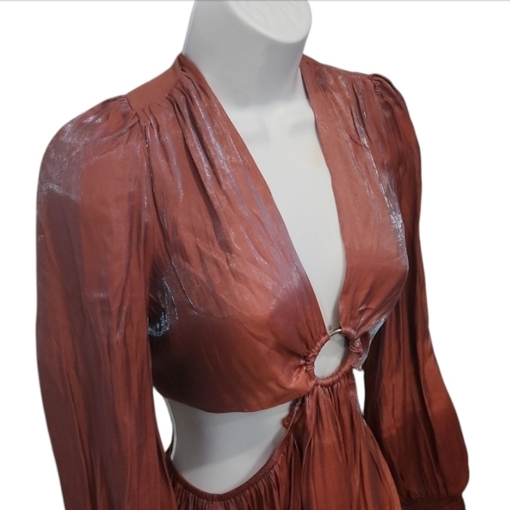 Peach Love Iridescent Cut Out Evening Party Dress - Picture 4 of 7